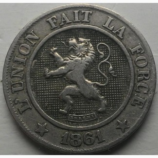 Бельгия 10 сантимов 1861 год СОХРАН