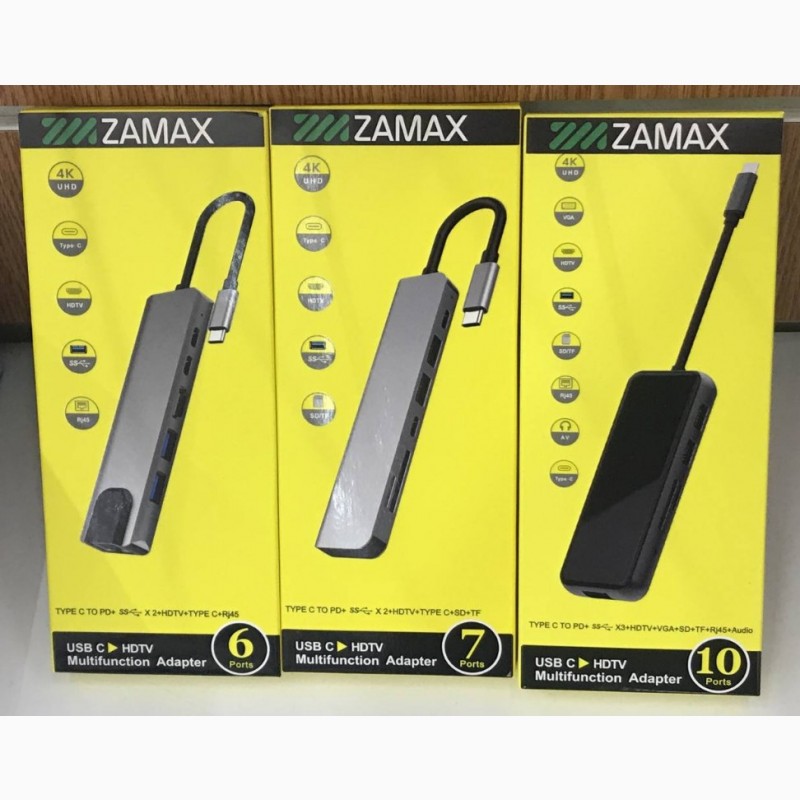 Фото 4. Многофункциональный адаптер ZAMAX 8-в-1 Type C USB HUB to HDMI/HDTV + PD + USB C + SD + TF