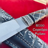 Нож Авторская Ручная Работа Рубин Серебро М390 62HRC 265мм !!!СУПЕР ЦЕНА