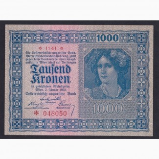 1000 крон 1922г. *048050. Австро - Венгрия. Отличная в коллекцию