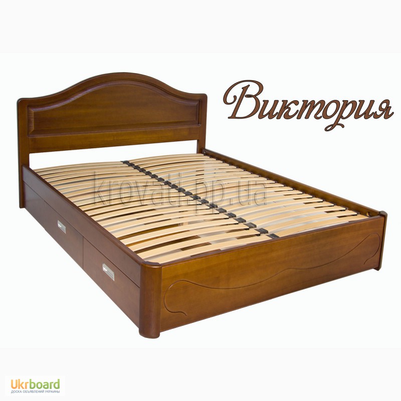 Деревянная двуспальная кровать с ящиками Вика