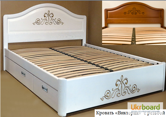 Фото 2. Деревянная двуспальная кровать с ящиками Вика