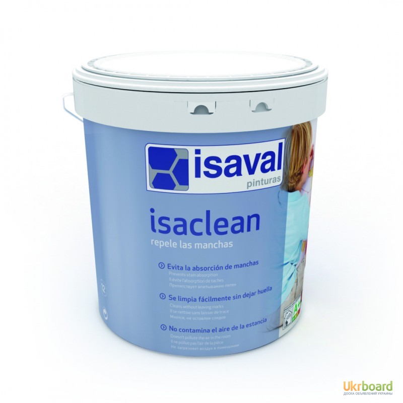 Фото 6. Краска моющаяся ISAVAL Изаклин (Испания) 1 л - стойкая к многократному мытью стен