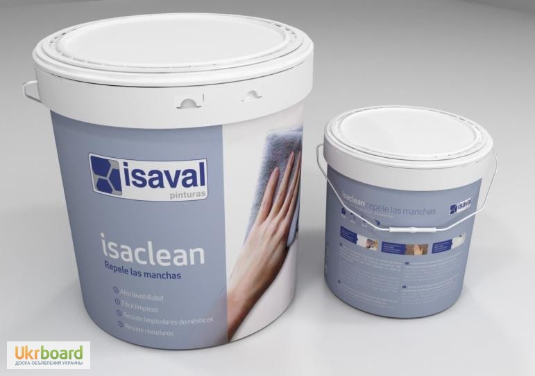 Фото 5. Краска моющаяся ISAVAL Изаклин (Испания) 1 л - стойкая к многократному мытью стен