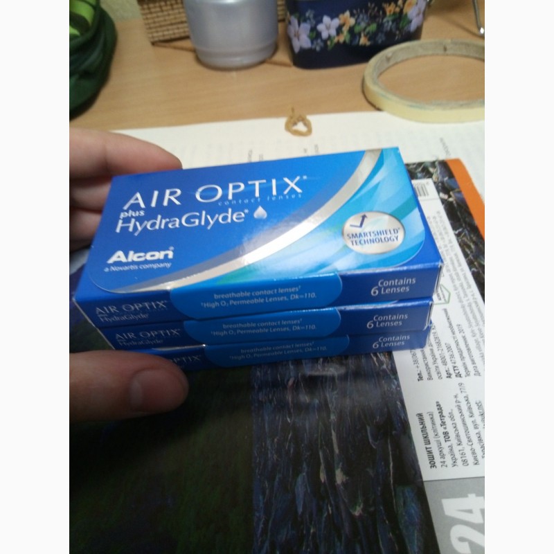 Фото 2. Месячные контактные линзы Air Optix plus HydraGlyde. Диоптрия -1.25