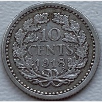 Нидерланды 10 центов 1918 Cеребро! ОТЛИЧНАЯ