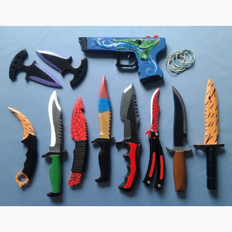 Набор: 10 деревянных ножей и пистолет Глок 18 из популярной игры CS:GO