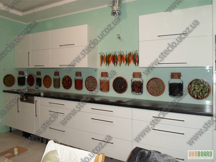 Фото 6. Стеклянный фартук на кухню, стеклянная рабочая стенка