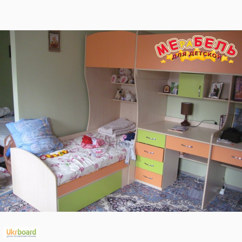 Фото 2. Детская двухъярусная кровать с двумя столами (ал3) Merabel