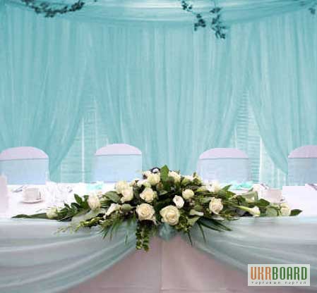 Оформление свадебного стола, украшение зала цветами и тканями, свадебный декор и текстиль