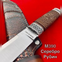 Нож Ручная Авторская Работа Серебро Рубин М390 62HRC 265мм !!!СУПЕР ЦЕНА