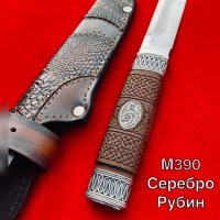 Нож Ручная Авторская Работа Серебро Рубин М390 62HRC 265мм !!!СУПЕР ЦЕНА