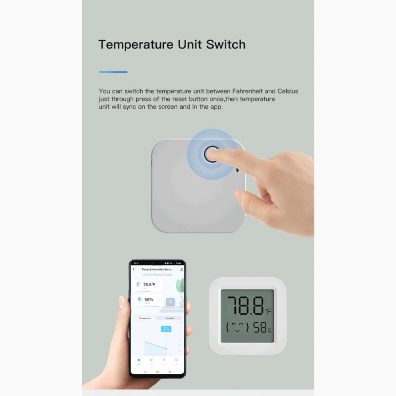 Фото 8. Датчик температуры и влажности термометр, гигрометр Tuya, мини-ЖК-дисплей