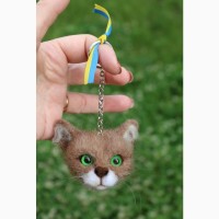 Кот брелок іграшка валяна прикраса подарунок сувенір кошка з шерсті інтерєрна кіт брош