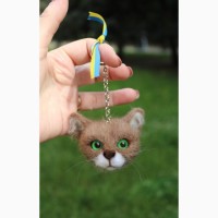 Кот брелок іграшка валяна прикраса подарунок сувенір кошка з шерсті інтерєрна кіт брош