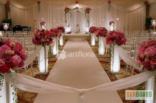 Украшение свадьбы цветами,тканями, оформление свадебного стола, фона, арка