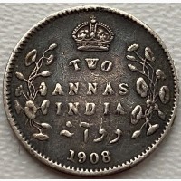 Индия 2 анны 1908 год Серебро! к8