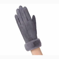 Женские перчатки зимние сенсорные теплые штучная замша с мехом (серые)