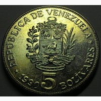 Венесуэла 5 боливар 1990 г UNC!!! ОТЛИЧНОЕ СОСТОЯНИЕ