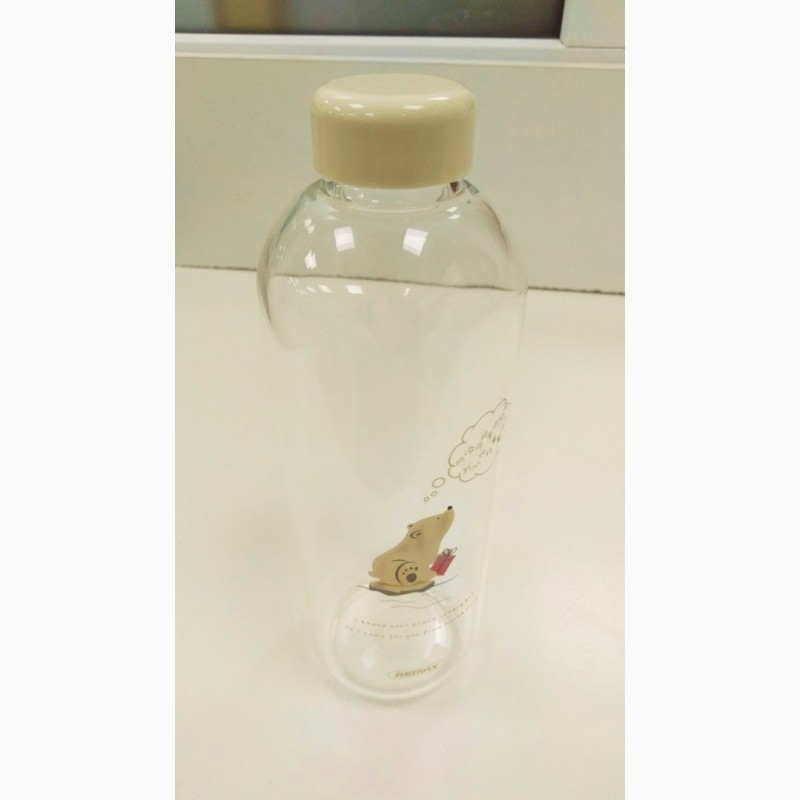 Фото 2. Прозрачная Стеклянная бутылка для спорта в чехле прорезиненная герметичная пробка 1 литр с