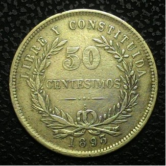 Уругвай 50 сентесимо 1893 год СЕРЕБРО!!! вес 12, 5 г. РЕДКАЯ!!! СОСТОЯНИЕ