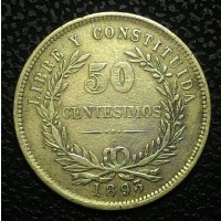 Уругвай 50 сентесимо 1893 год СЕРЕБРО!!! вес 12, 5 г. РЕДКАЯ!!! СОСТОЯНИЕ