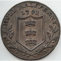 Англия, халл 1/2 пенни 1791 г отличное редкое состояние
