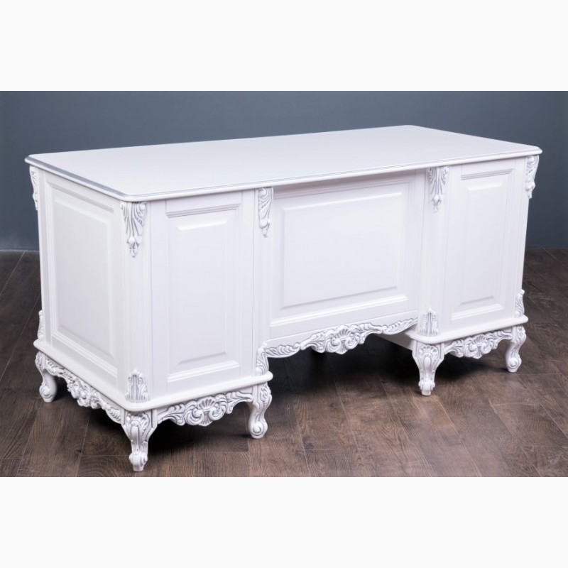 Фото 2. Белый деревянный стол Версаль для кабинета Барокко стиль