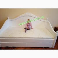 Деревянная кровать Скарлет софа с ящиками и обшивкой тканью с 3х сторон