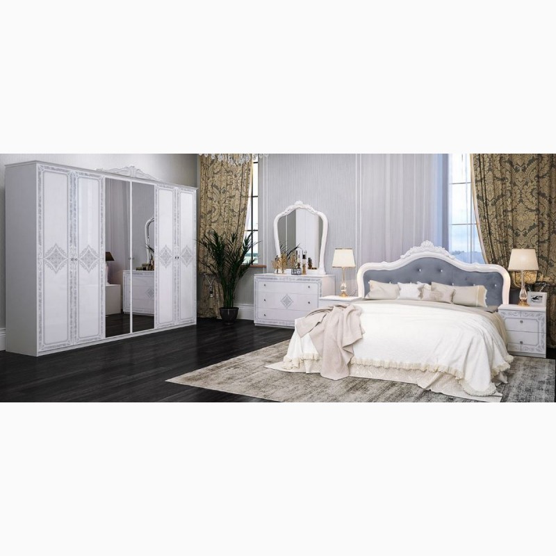 Фото 2. Классическая спальня Луиза белая с серебром