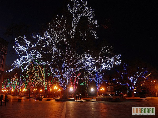 Фото 6. Праздничное новогоднее оформление, украшение деревьев гирляндами, подсветка деревьев