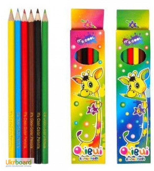 Фото 2. Набор цветных карандашей 6, 12 цветов в картонной коробке