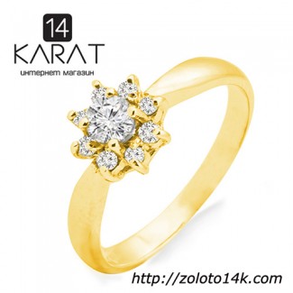Золотое кольцо с бриллиантами 0, 26 карат 16, 5 мм. Желтое золото. Новые (Код: 13301)