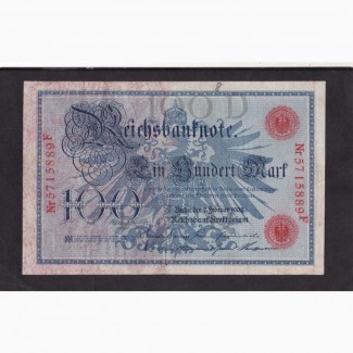 100 марок 1908г. 5715889 F. Красная печать. Германия