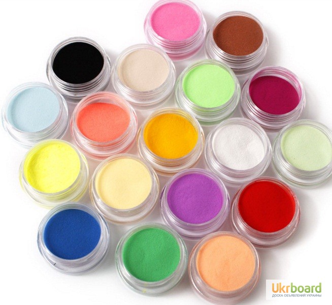 Акриловая цветная пудра комплект - 18 цветов для дизайна ногтей