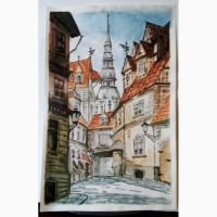 Картина акварель Старый город