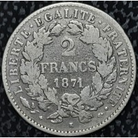 Франция 2 франка 1871 К год СЕРЕБРО!!!! РЕДКАЯ
