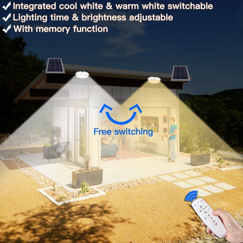 Фото 7. Светодиодный потолочный настенный светильник на солнечной батарее два цвета с пультом д/у