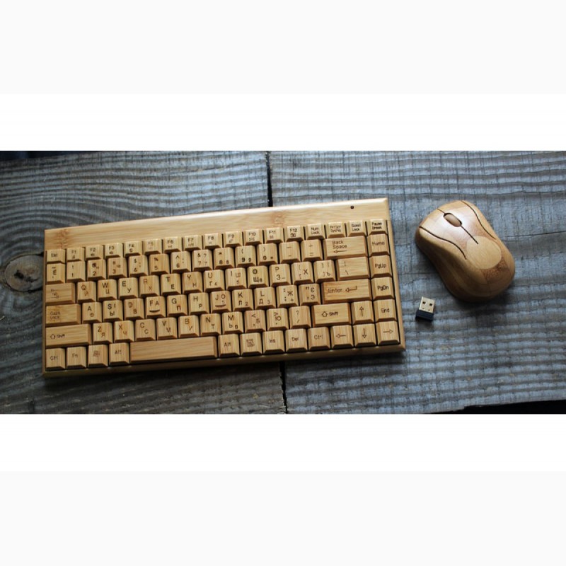 Фото 2. Комплект беспроводная деревянная клавиатура и мышка