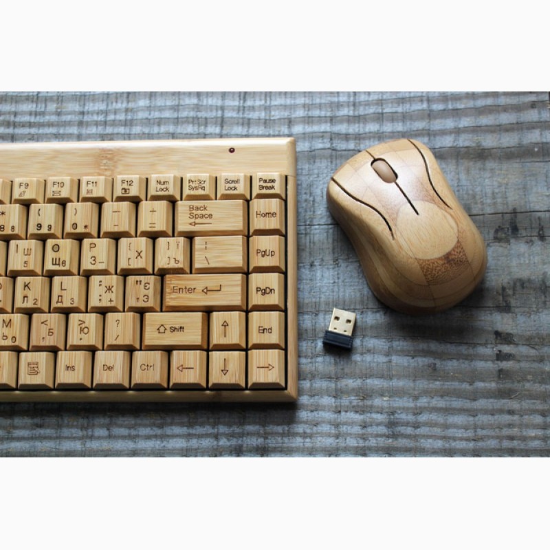 Фото 3. Комплект беспроводная деревянная клавиатура и мышка