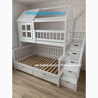 Кровать двухъярусная деревянная Домик плюс, двоярусне (двоповерхове) ліжко