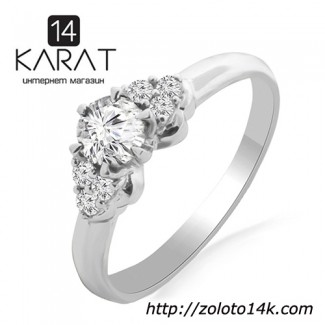 Золотое кольцо с бриллиантами 0, 45 карат 17 мм. Белое золото. НОВОЕ (Код: 13341)