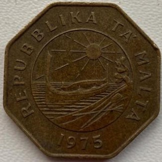 Мальта 25 центов 1975 год 711 Латунь, дм. 30 мм, вес 10, 55 г