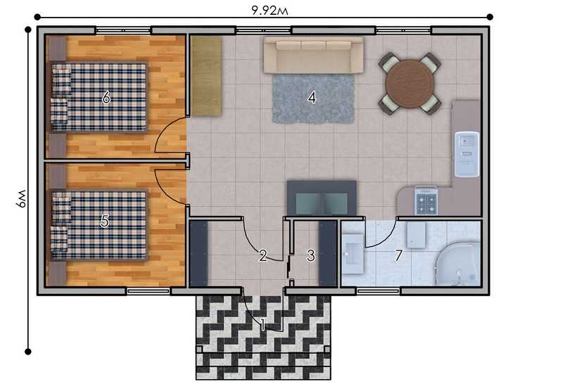 Фото 4. Комплект одноэтажного дома из СИП панелей. Проект Колибри, S=56.35 М²