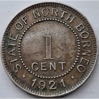 Северное Борнео 1 цент 1921 год РЕДКАЯ!!!!!! е399