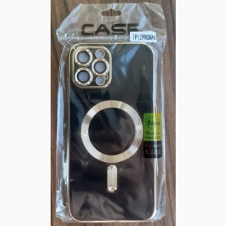 Чохол для iPhone 12 Pro Max чорний з золотистою обводкою магнітний