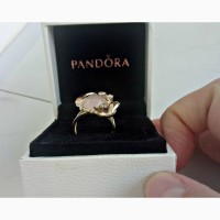 Кольцо серебро золото розовый кварц фианиты