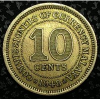 Малайа 10 центов 1948 год. ОТЛИЧНЫЙ СОХРАН