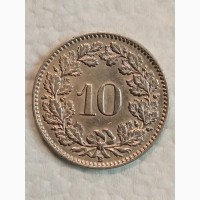10 раппенов 1925г. Медно-никелевый сплав. Швейцарская конфедерация