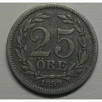 Швеция 25 эре 1899 год СЕРЕБРО